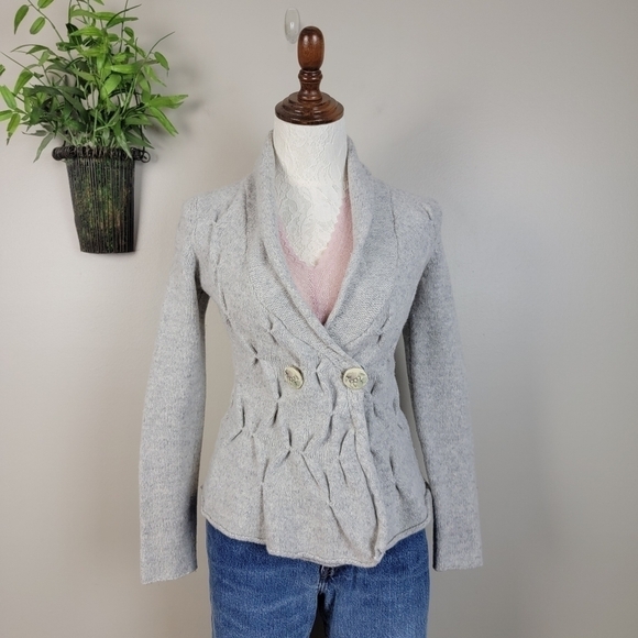leifsdottir Sweaters - Anthropologie Leifsdottir Wool Shawl Neck Button Pin Tuck Cardigan Sweater XS